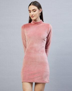 high-neck bodycon dress