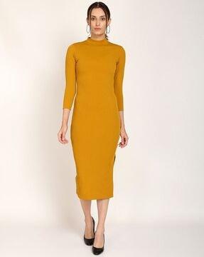 high-neck bodycon dress