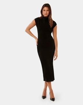 high-neck bodycon dress