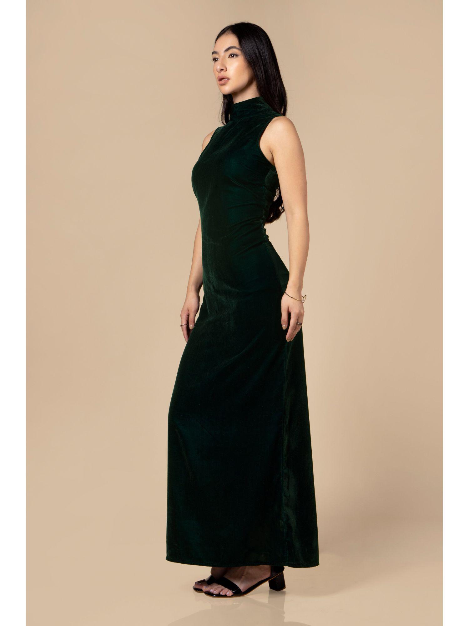 high neck bodycon velvet maxi dress for women