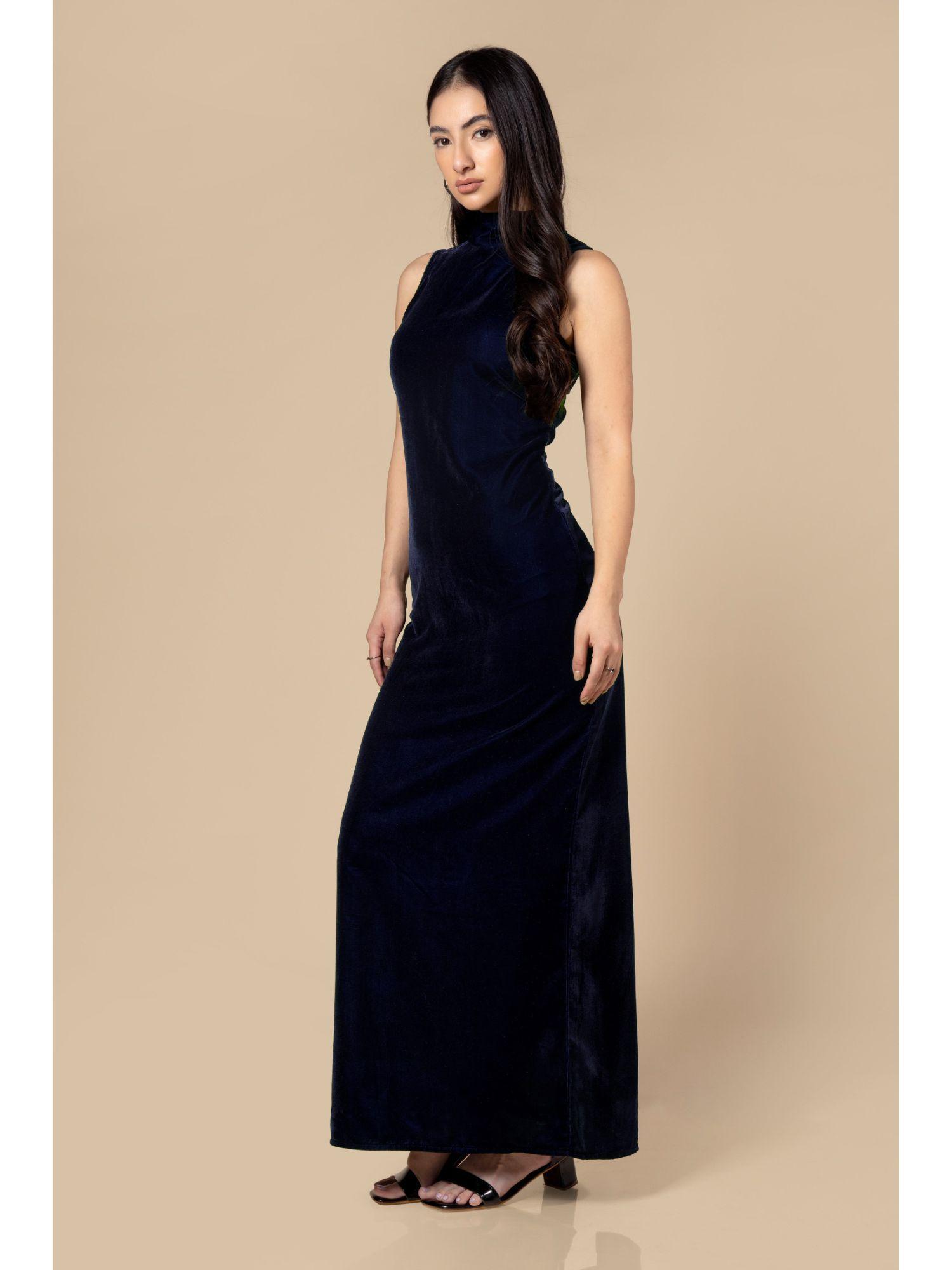 high neck bodycon velvet maxi dress for women