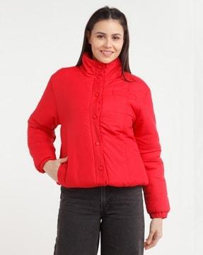 high-neck bomber jacket with insert pockets