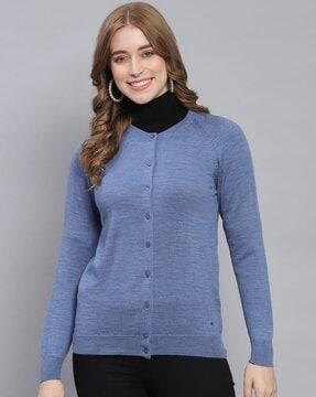 high-neck cardigan with ribbed hems
