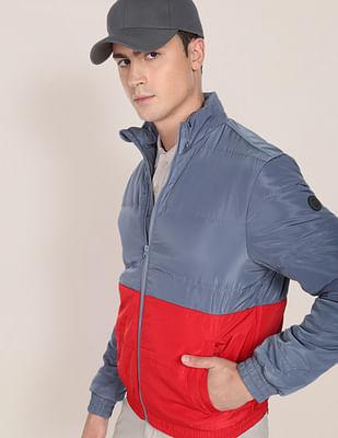 high neck colour block padded jacket