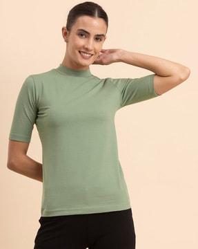 high-neck cotton t-shirt