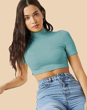 high-neck crop top