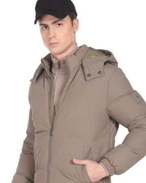 high-neck detachable hood jacket