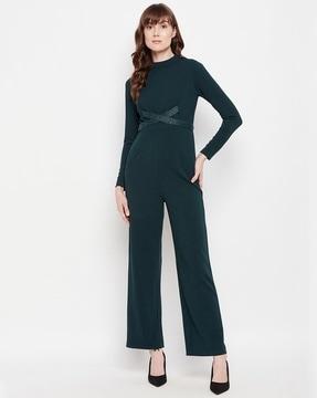 high-neck fitted jumpsuit