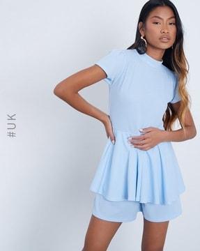 high-neck flared playsuit