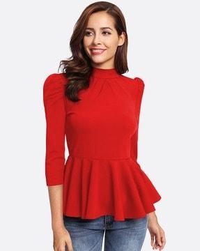 high-neck frilled top