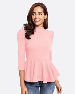 high-neck frilled top