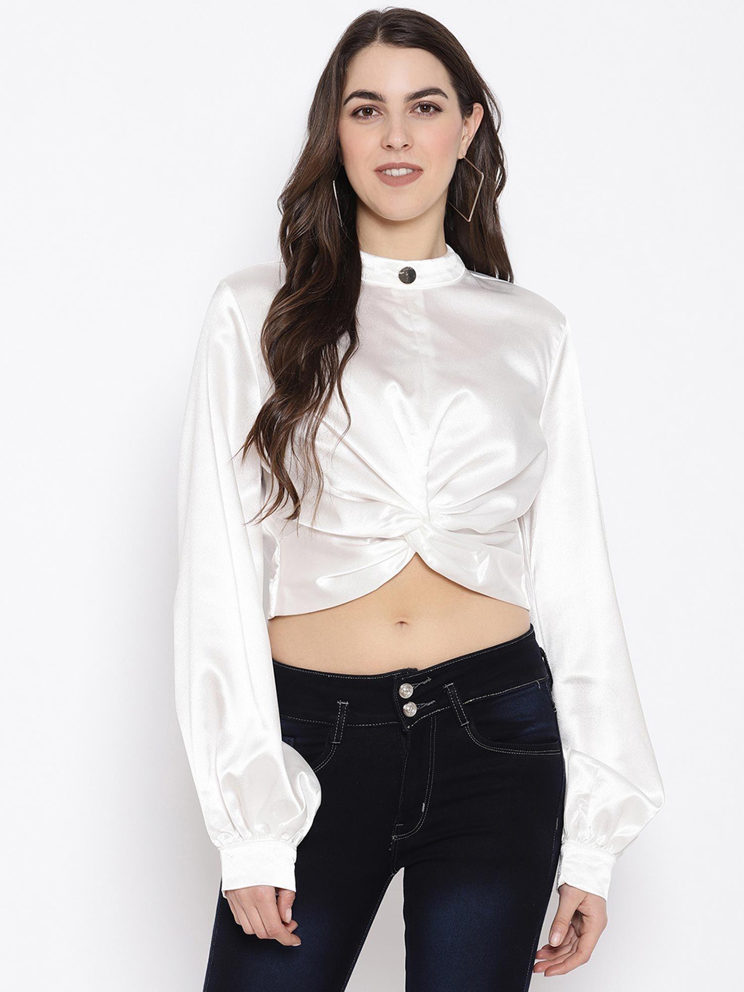 high neck front twisted cropped top