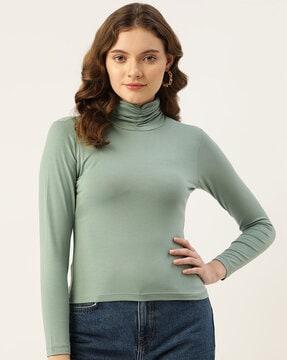 high-neck full-length sleeve top