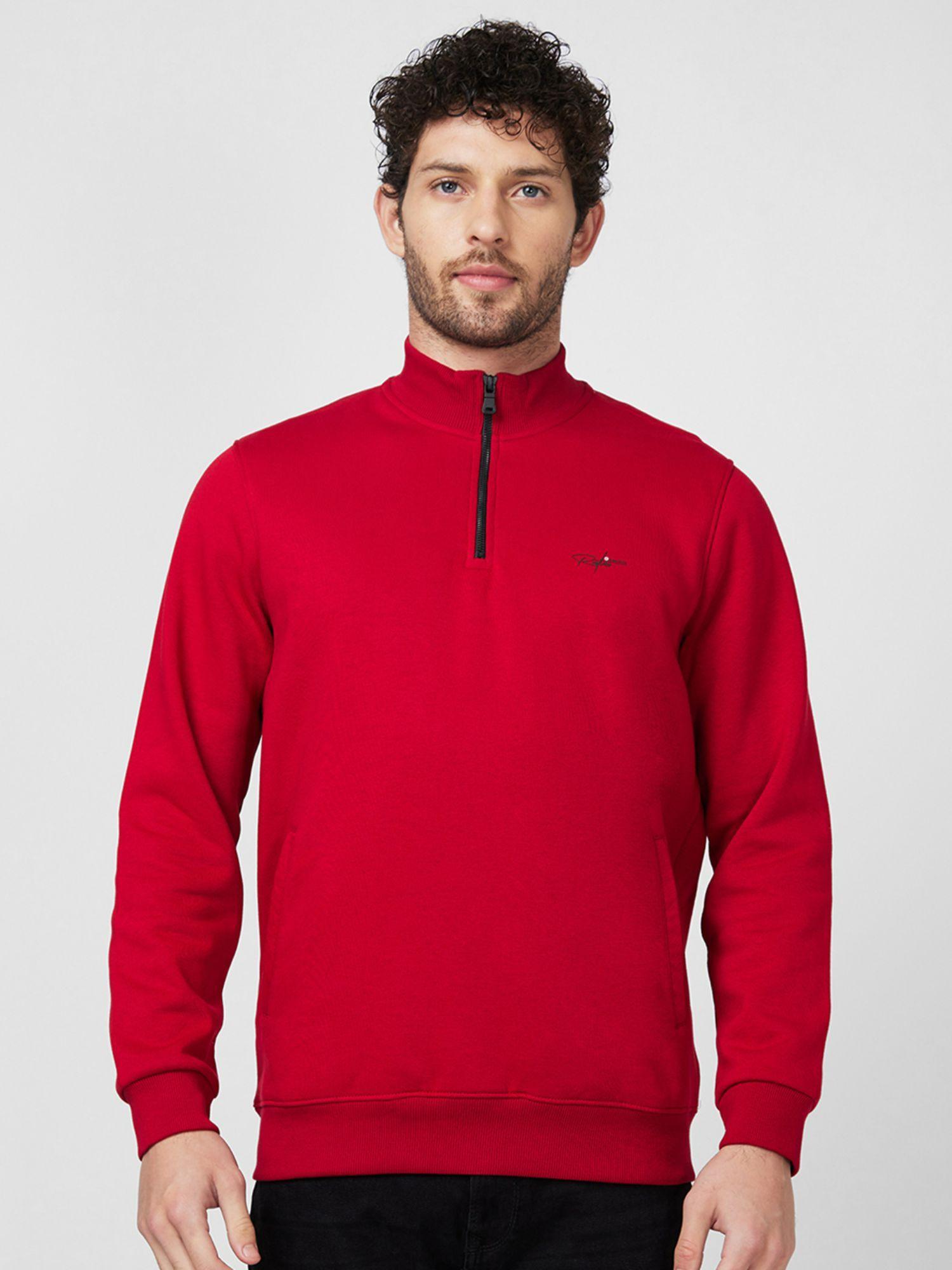 high neck full sleeve red sweatshirt