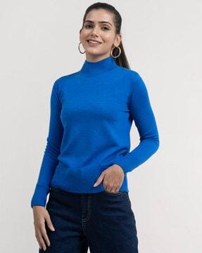 high-neck knitted pullover