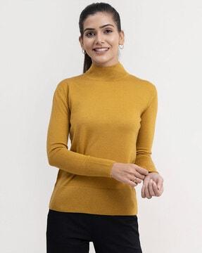 high-neck knitted pullover