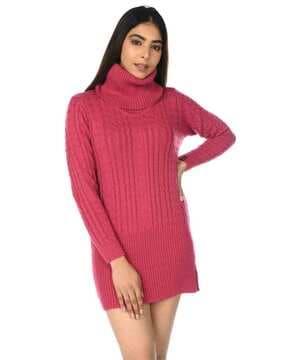 high neck knitted wool blend tunic
