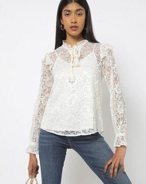 high-neck lace top with camisole