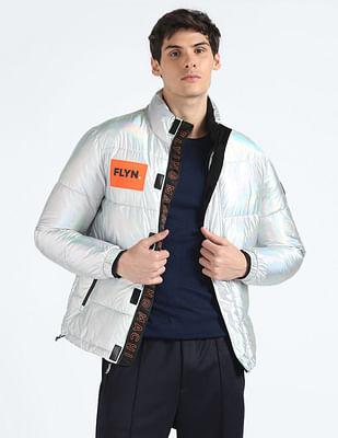 high neck metallic puffer jacket