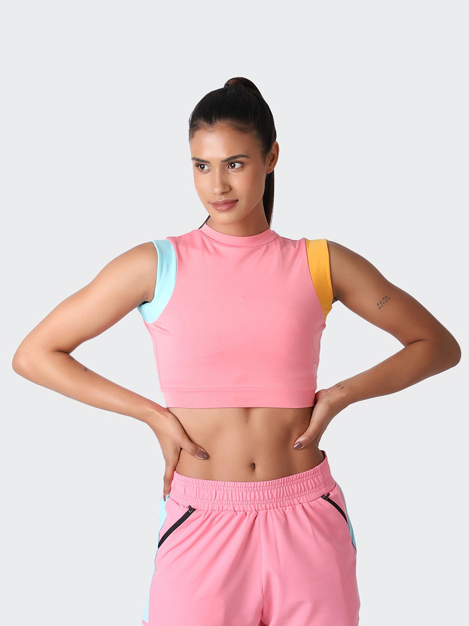 high neck performance crop top fast drying - pink