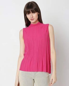 high-neck pleated top