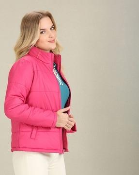 high-neck puffer jacket with insert pockets
