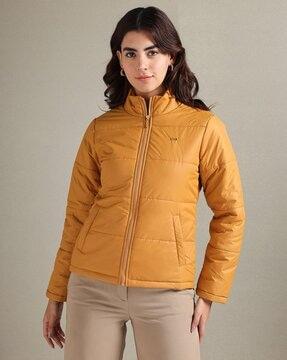 high-neck puffer jacket with insert pockets