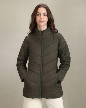 high-neck puffer jacket with insert pockets