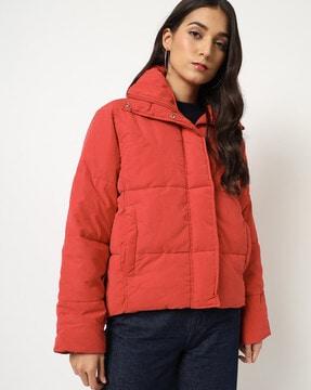 high-neck puffer jacket with slip pockets