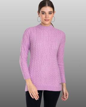 high-neck pullover sweater with ribbed sleeves