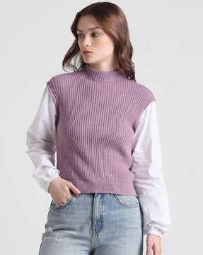 high-neck pullover sweater