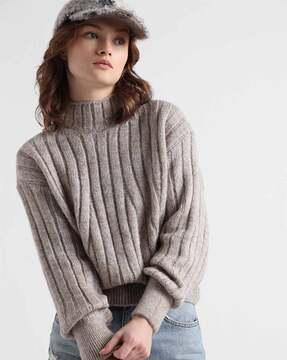 high-neck pullover sweater