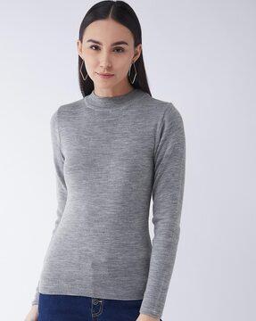 high-neck pullover with ribbed hem