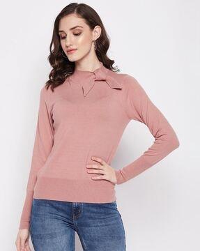 high-neck pullover with ribbed hems