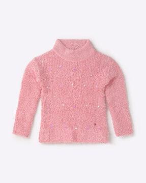 high-neck pullover with sequin embellishment