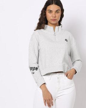 high-neck pullover with zip placket