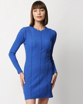 high-neck ribbed bodycon dress