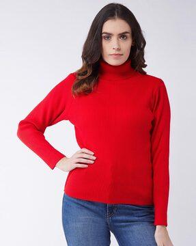 high-neck ribbed pullover