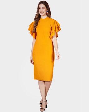 high-neck sheath dress