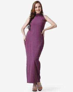 high-neck sheath dress