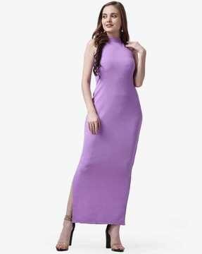 high-neck sheath dress