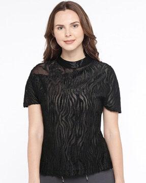 high-neck short sleeve top