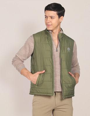 high neck sleeveless solid padded jacket