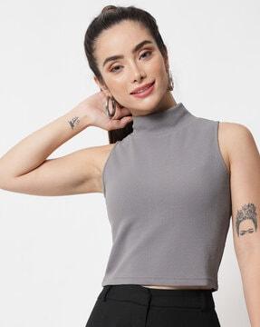 high-neck sleeveless top