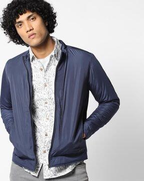 high-neck slim fit jacket with insert pockets