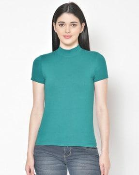 high-neck slim fit top