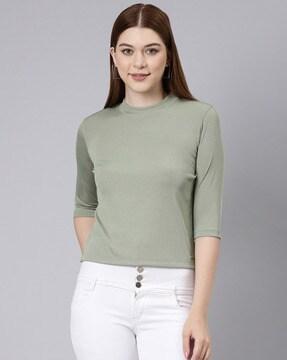 high-neck slim-fit top