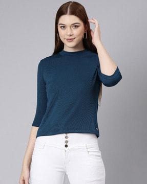 high-neck slim-fit top