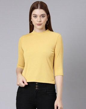 high-neck slim-fit top