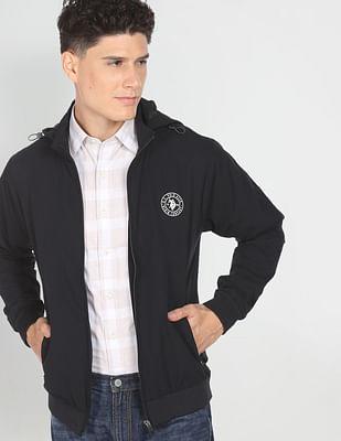 high neck solid detachable hood jacket